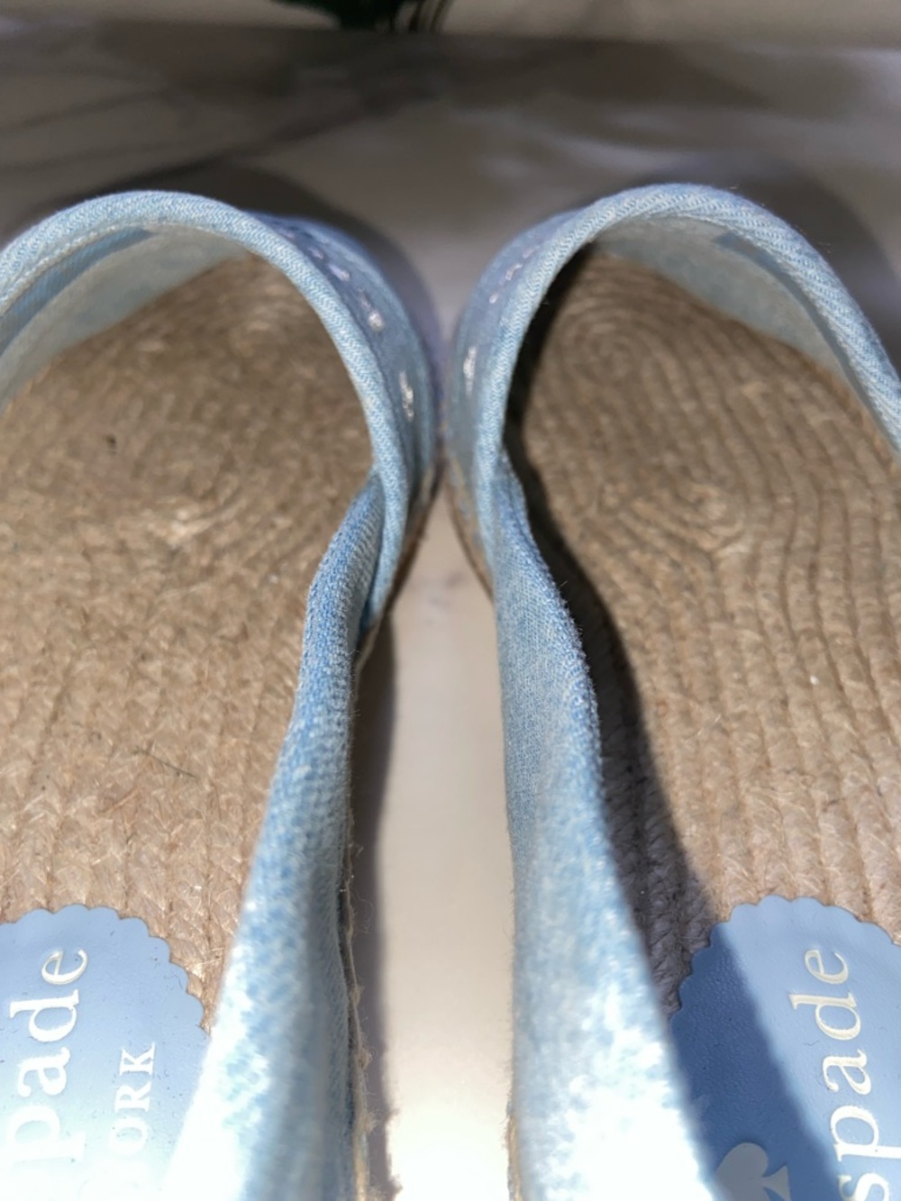 kate spade Light Blue Denim Espadrille Slip-Ons with Embroidered Logo Size 7B - Picture 7 of 15